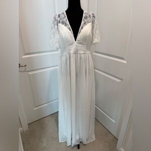 SHEIN White Flutter Sleeve Plunge Neck Bridal Maxi Dress